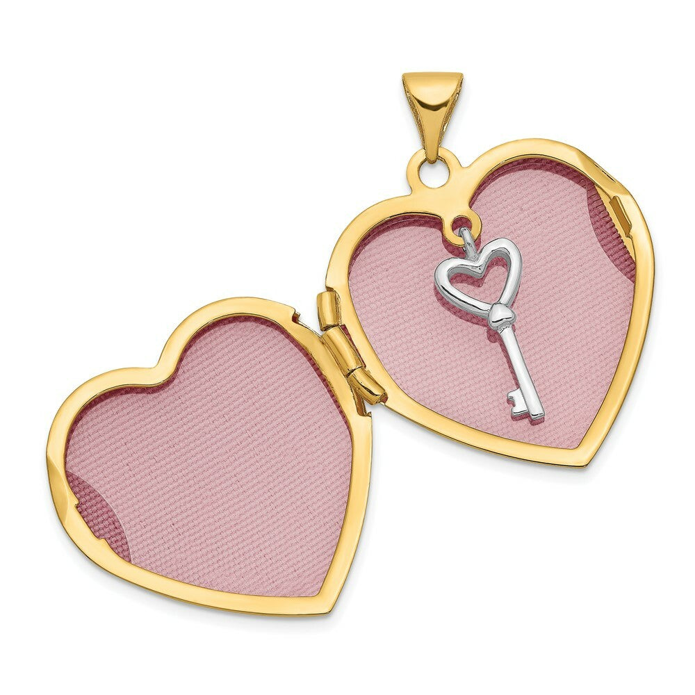 14K Yellow Gold w/Rhodium 21mm Heart Locket (Key Charm Inside Locket) 21x21mm