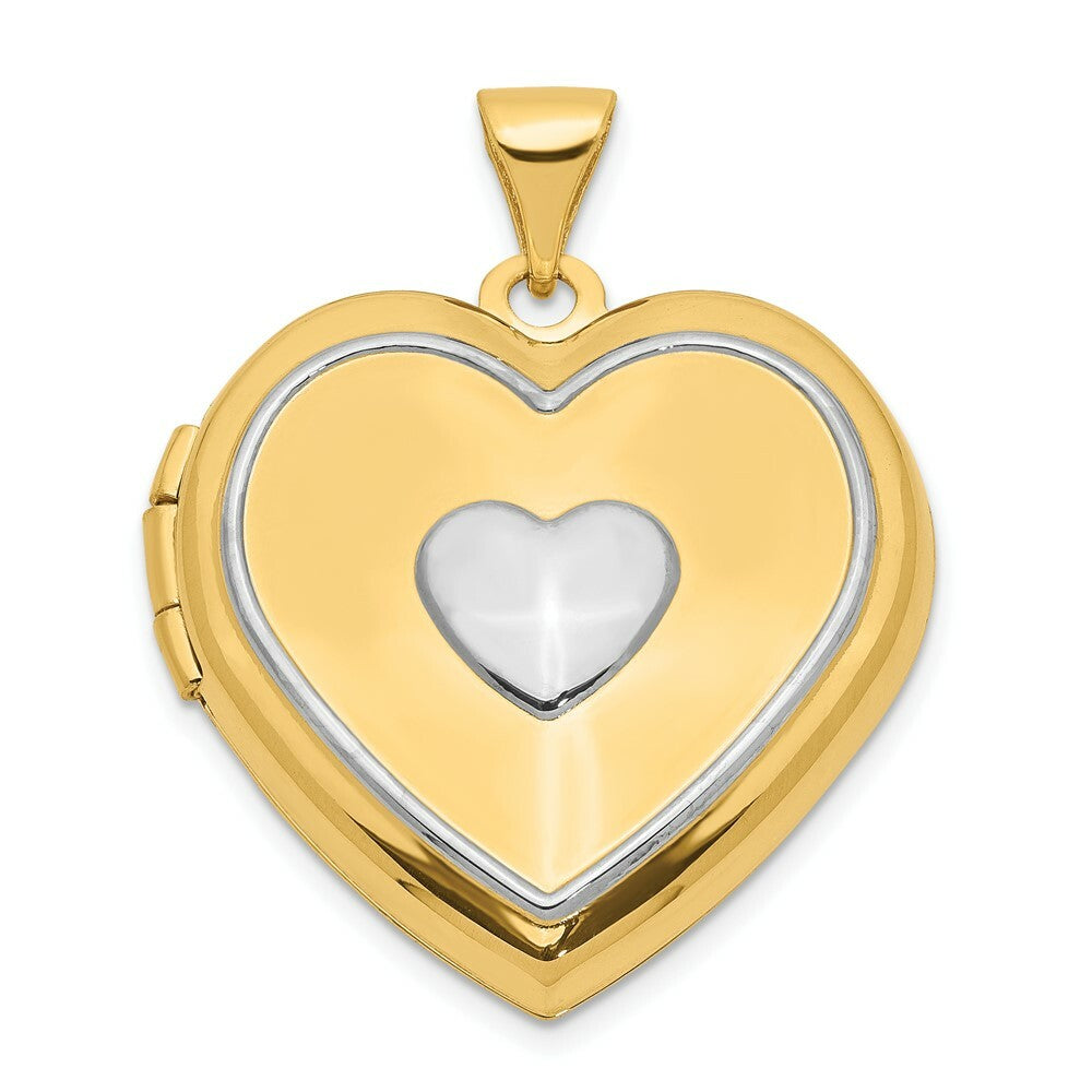 14K Yellow Gold w/Rhodium 21mm Heart Locket (Key Charm Inside Locket) 21x21mm