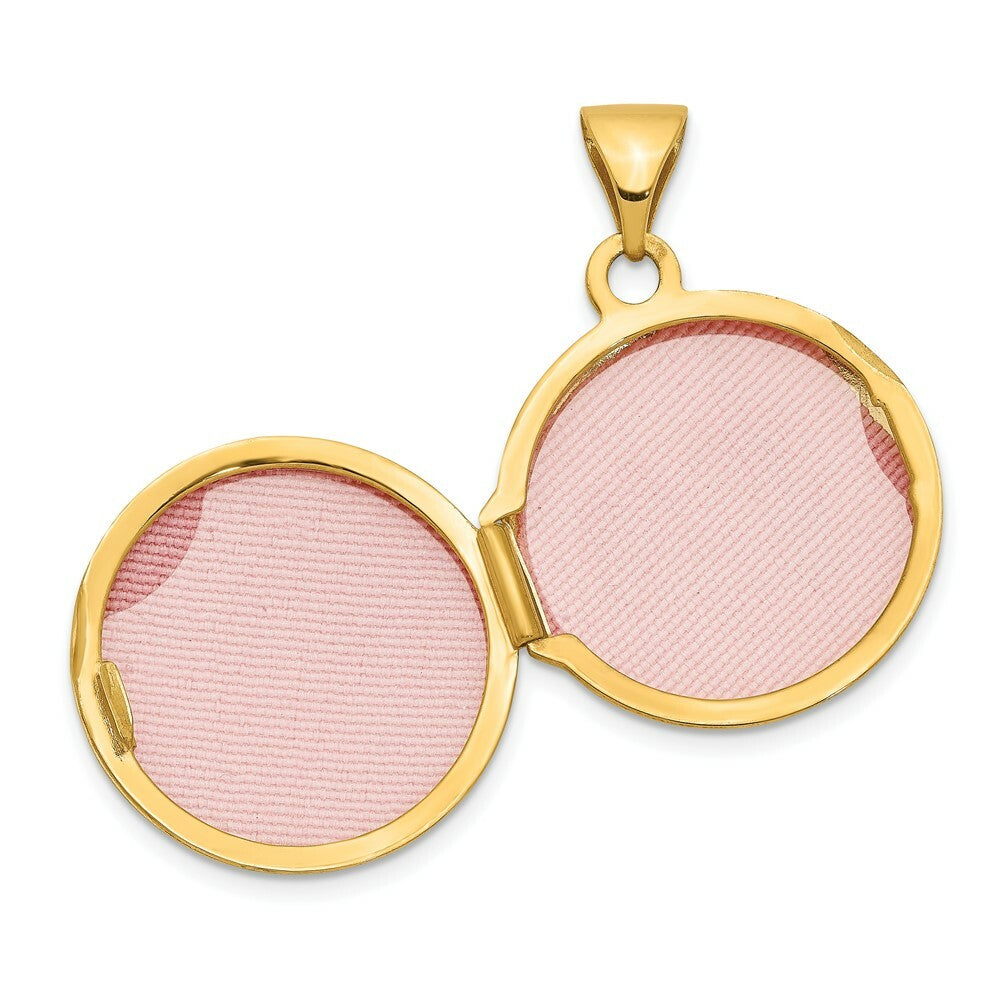 14K Yellow Gold 16mm Round Locket with Scroll Design 16x16mm