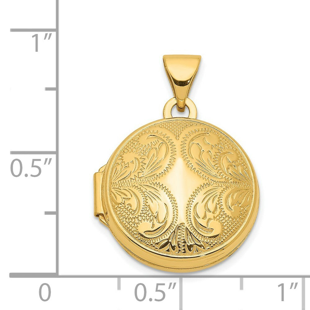 14K Yellow Gold 16mm Round Locket with Scroll Design 16x16mm