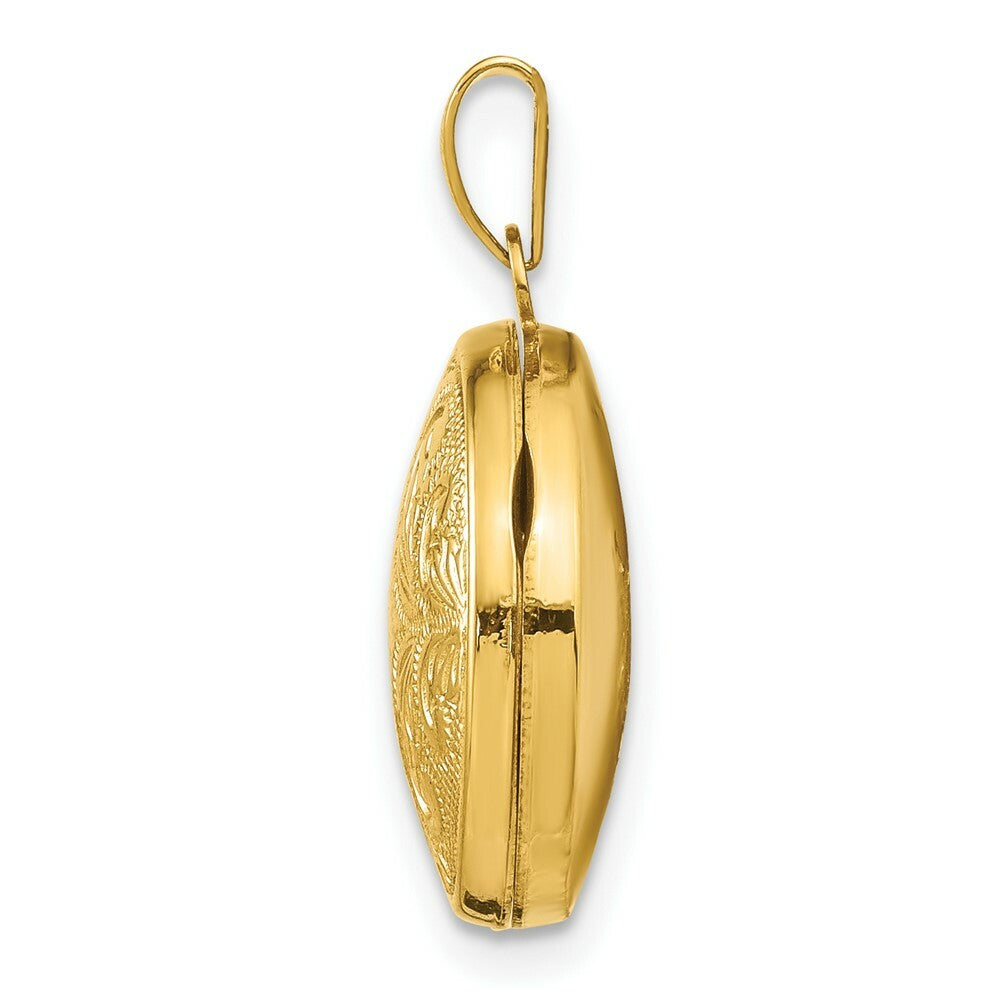 14K Yellow Gold 16mm Round Locket with Scroll Design 16x16mm