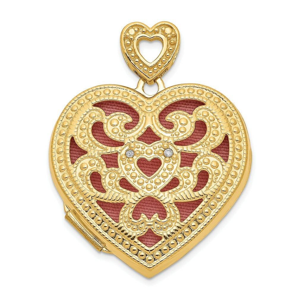 14K Yellow Gold 24mm Heart w/Diamond Vintage Locket 24x25mm