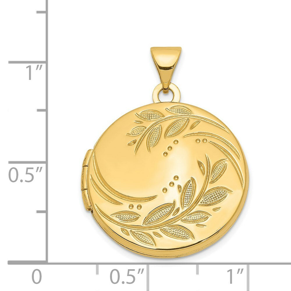 14K Yellow Gold 20mm Round Leaf Floral Locket 20x20mm