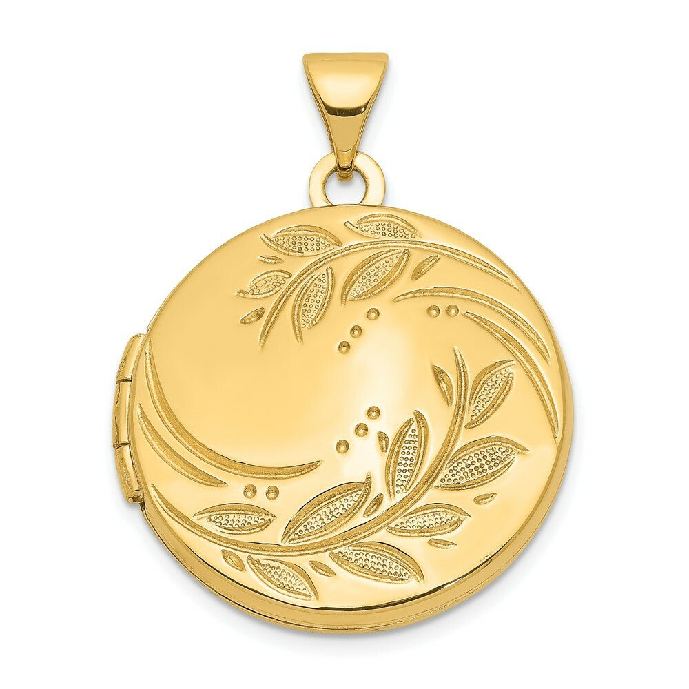 14K Yellow Gold 20mm Round Leaf Floral Locket 20x20mm