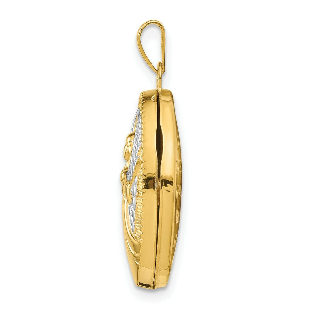 14K Yellow Gold w/Rhodium 21mm Oval Guardian Angel Locket 21x18mm