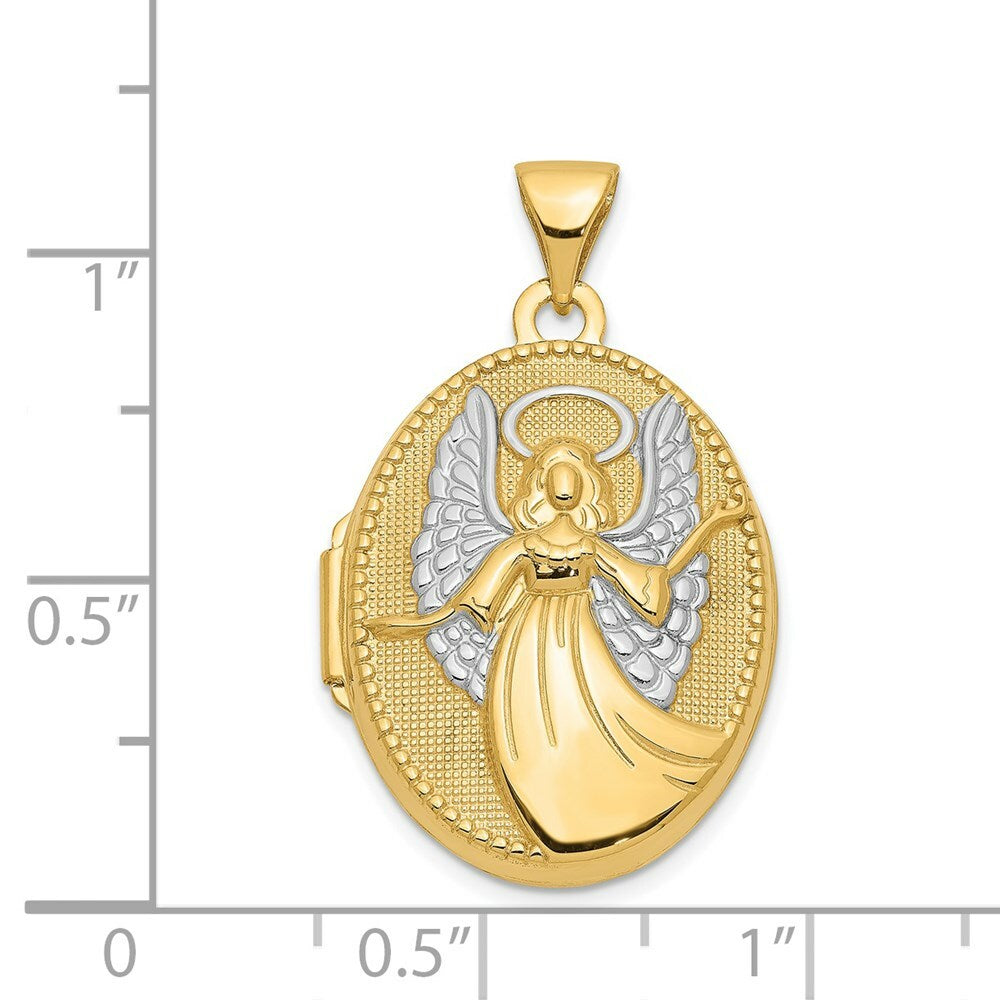 14K Yellow Gold w/Rhodium 21mm Oval Guardian Angel Locket 21x18mm