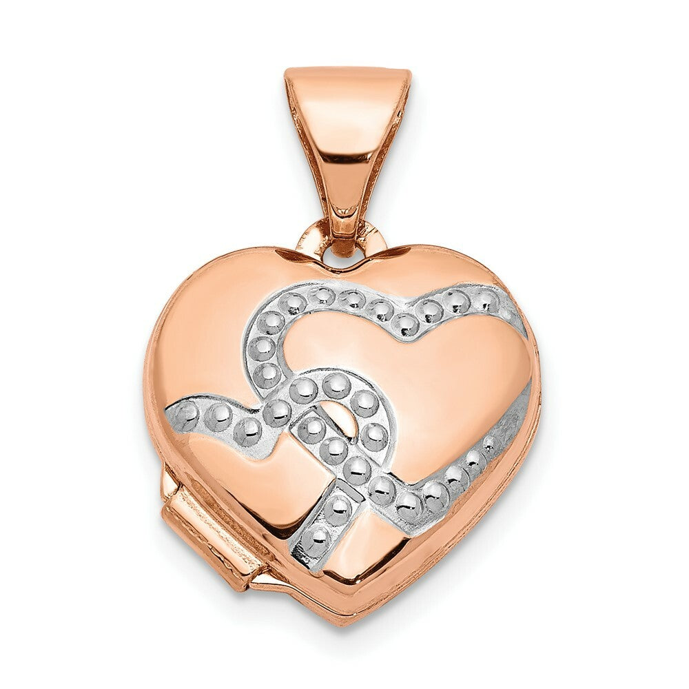 14K Rose Gold w/Rhodium 12mm Heart Locket