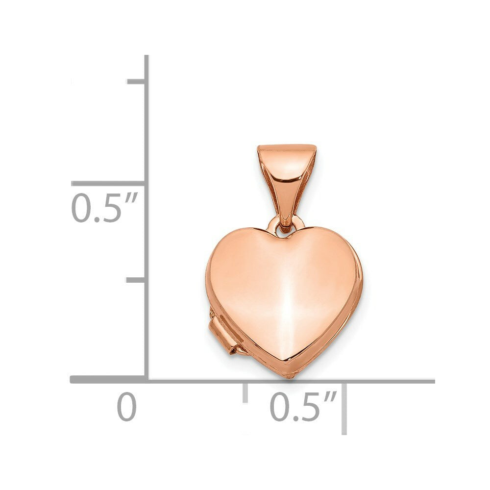 14K Rose Gold 10mm Plain Heart Locket