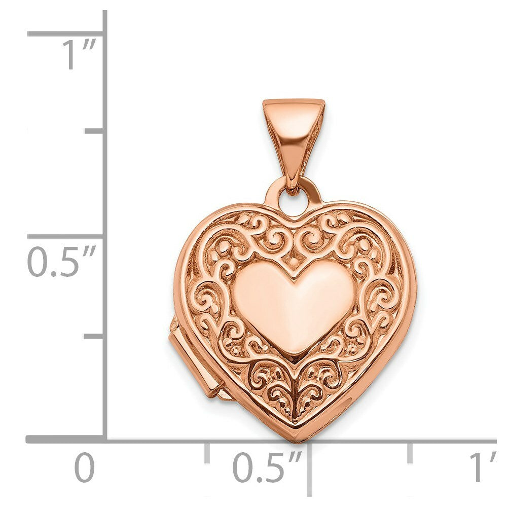 14K Rose Gold 15mm Scroll Heart Locket