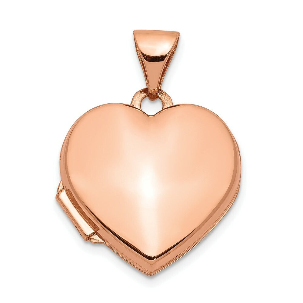 14K Rose Gold 15mm Plain Heart Locket