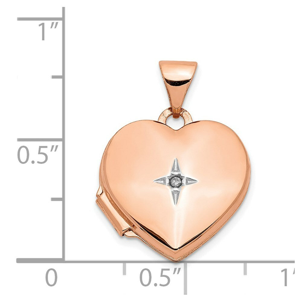 14K Rose Gold Polished 15mm Heart with Diamond Locket