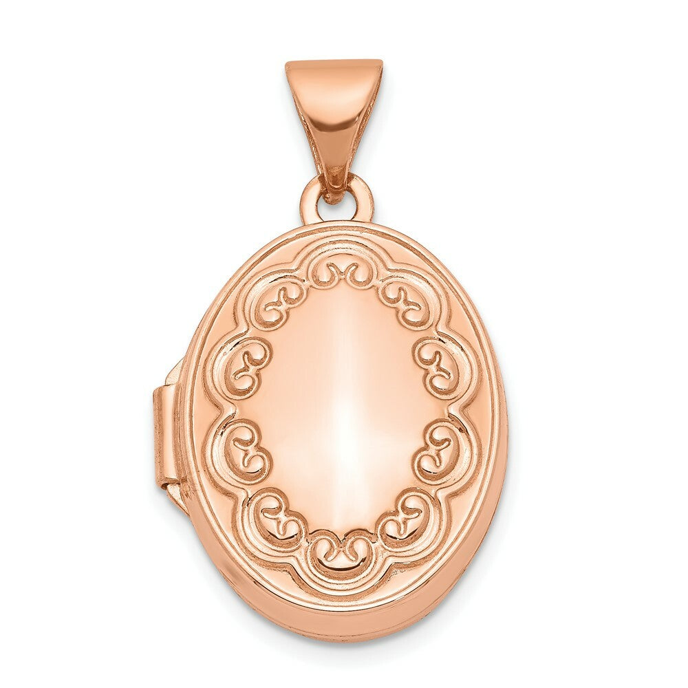 14K Rose Gold 17mm Scroll Oval Locket