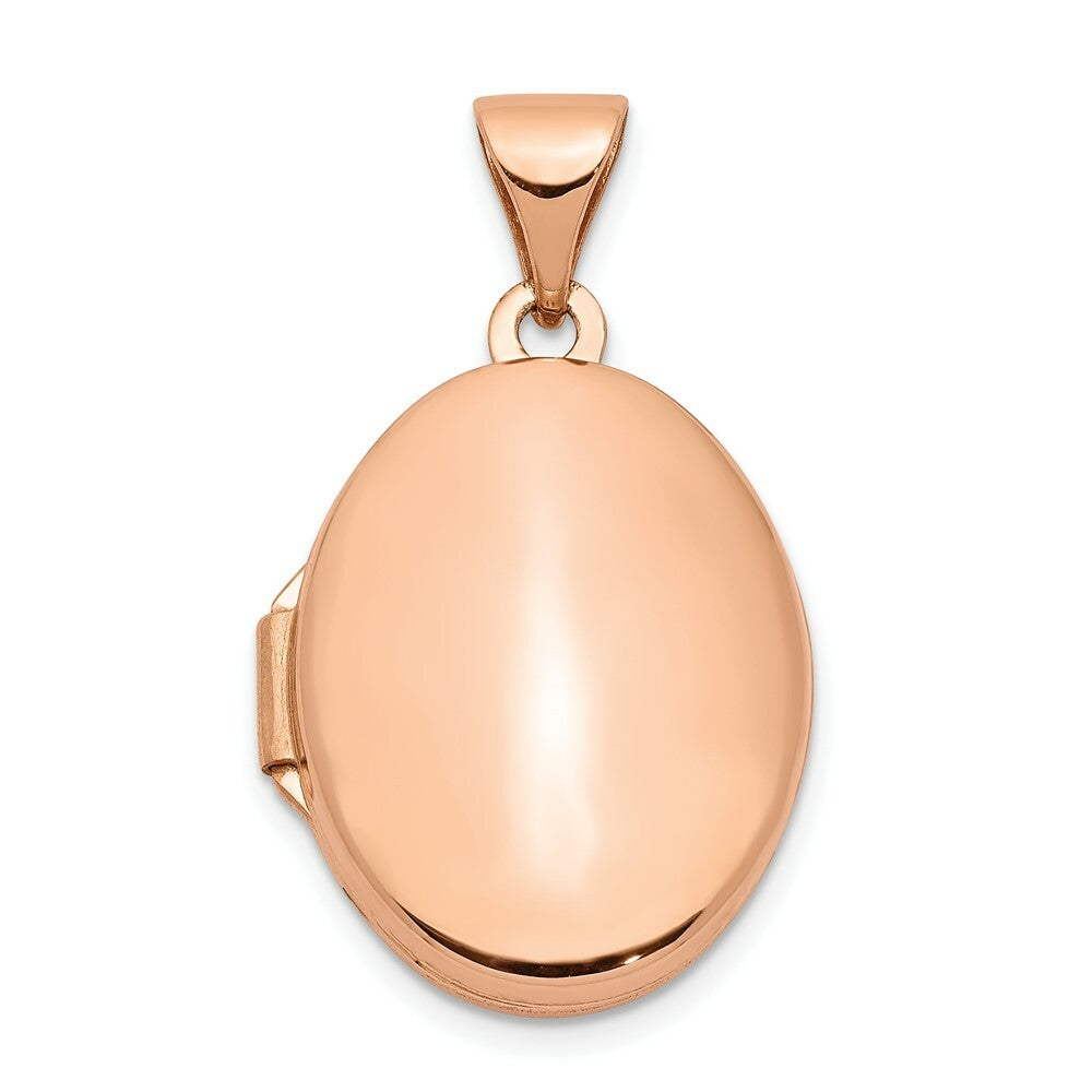 14K Rose Gold Polished 17mm Plain Oval Locket