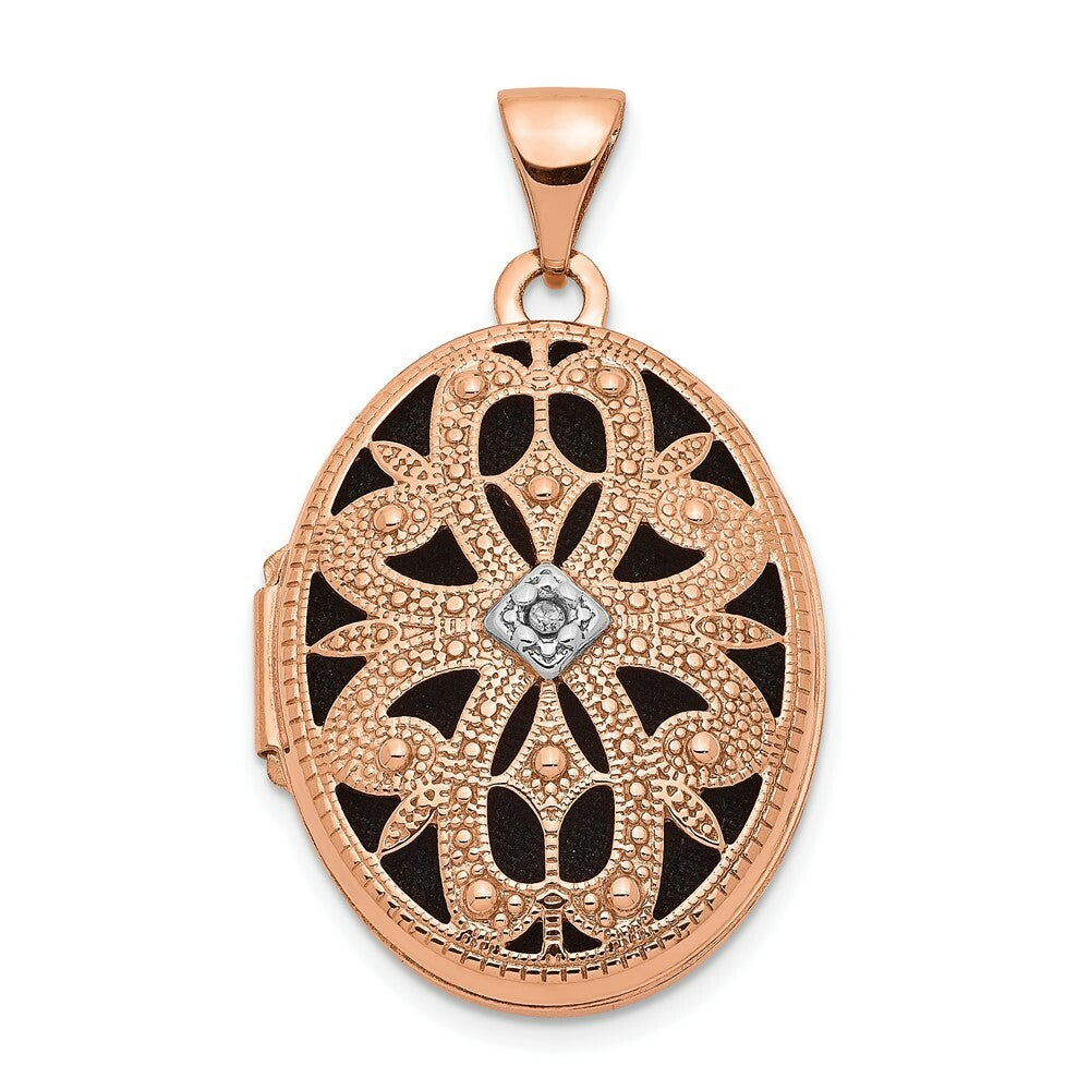 14K Rose Gold 21mm Oval w/Diamond Vintage Black Interior Locket