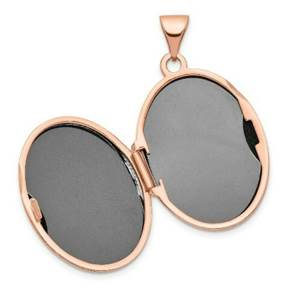 14K Rose Gold 21mm Oval w/Diamond Vintage Black Interior Locket