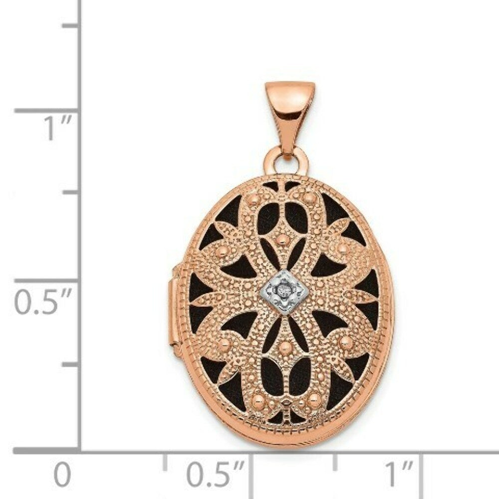 14K Rose Gold 21mm Oval w/Diamond Vintage Black Interior Locket