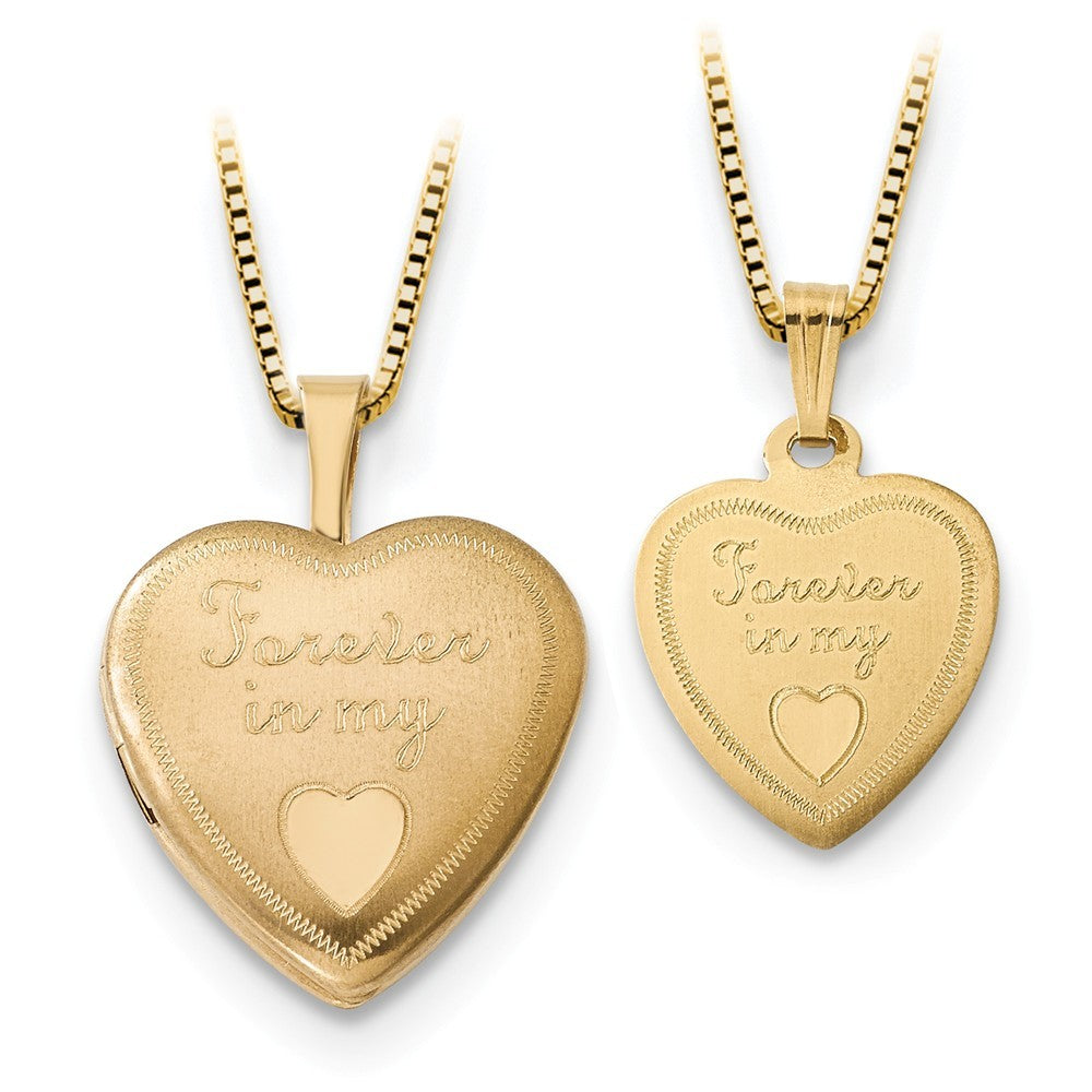 14K Yellow Gold 16mm Forever in Heart Locket/Gold-plated Sterling 12mm Pendant
