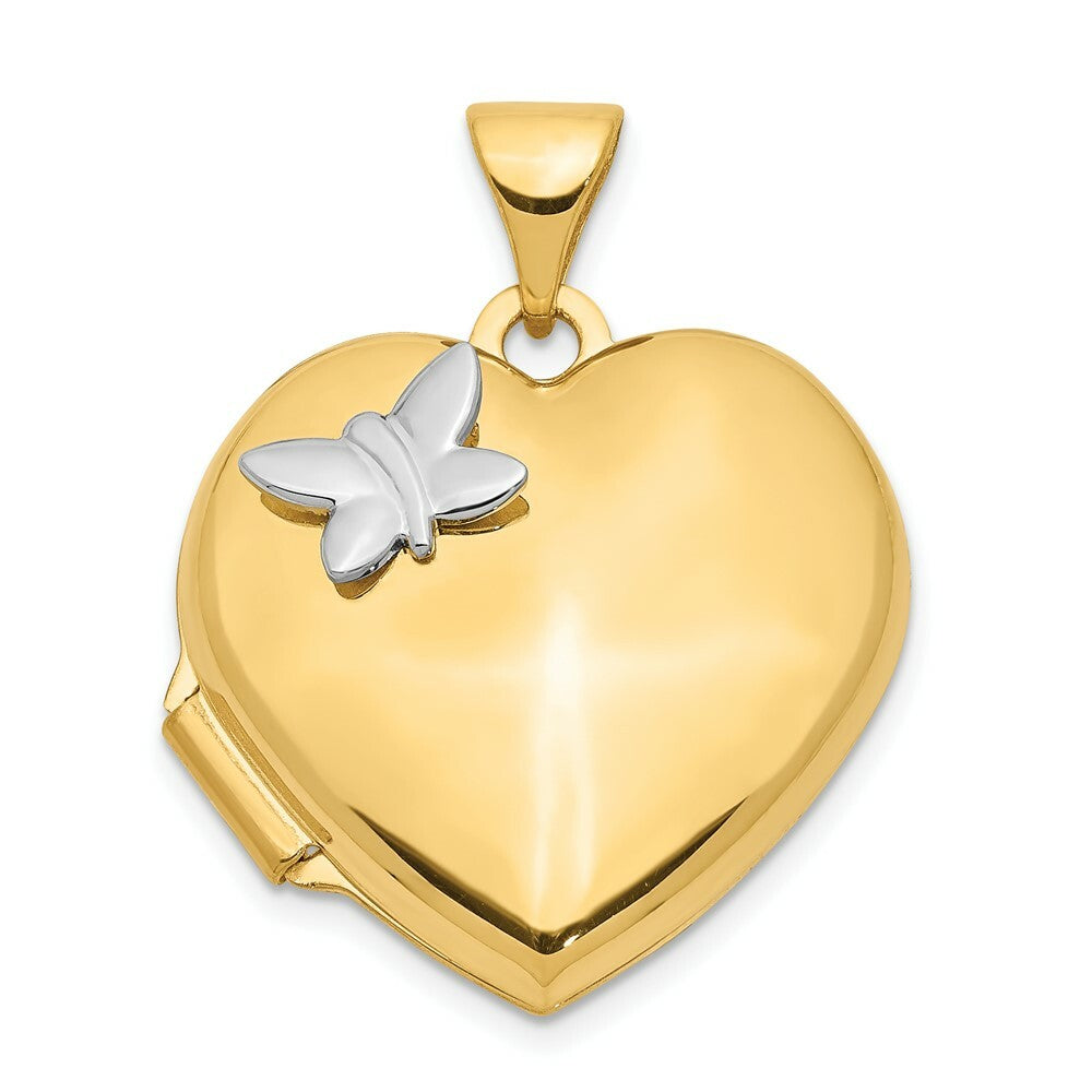14K Two-tone Gold 18mm Heart w/Butterfly Locket