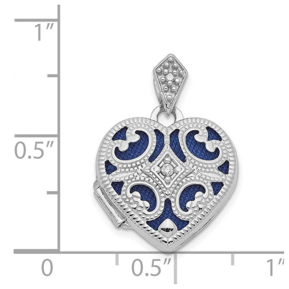 14K White Gold 15mm Diamond Heart Locket