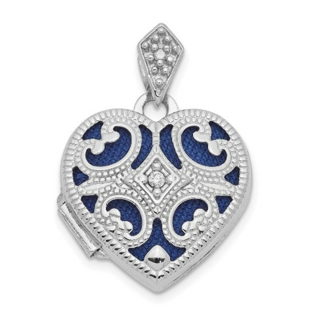 14K White Gold 15mm Diamond Heart Locket
