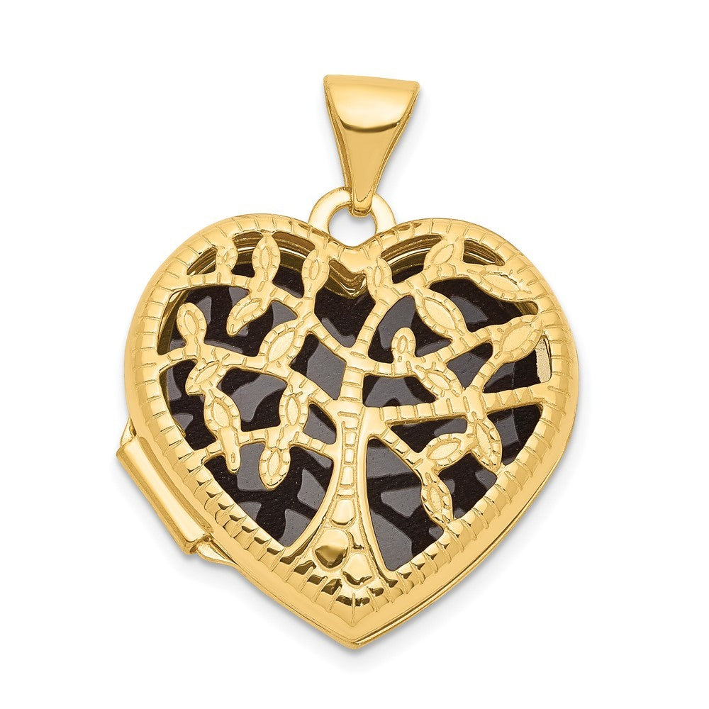 14K Yellow Gold 18mm Heart w/Tree Locket