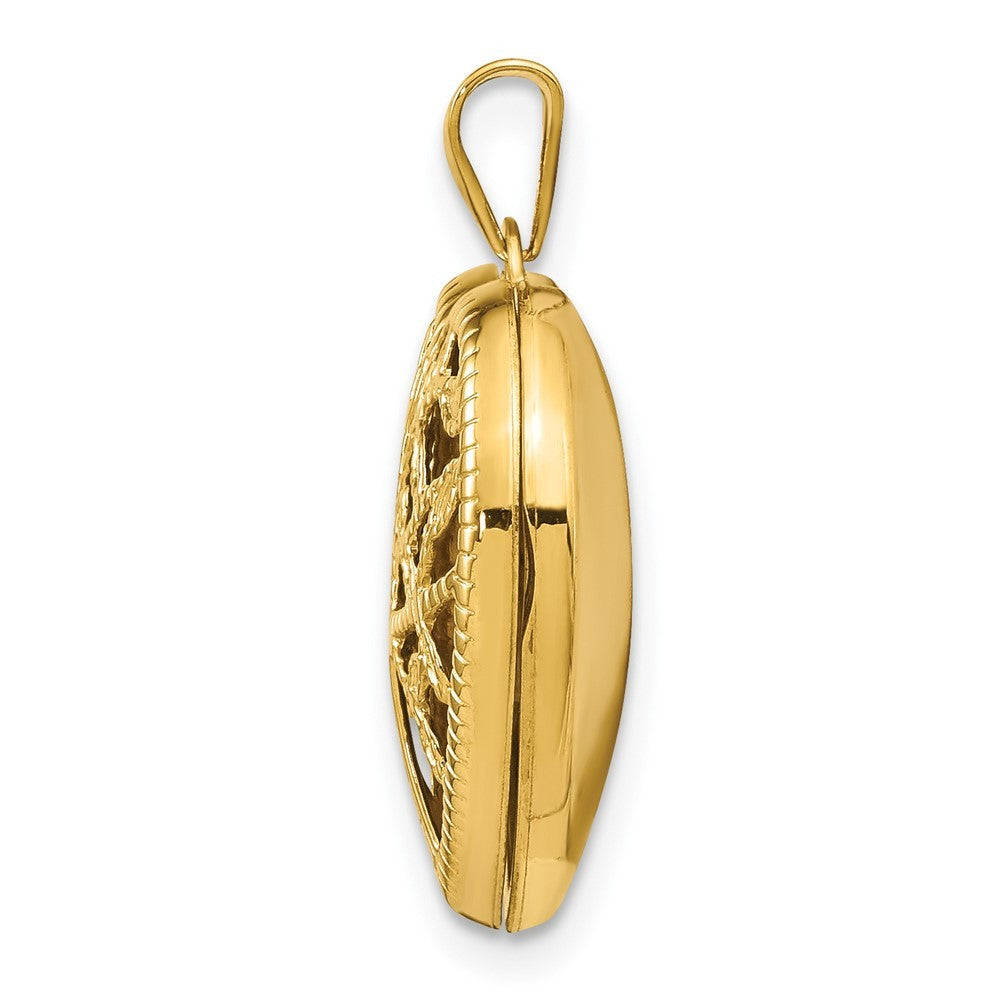 14K Yellow Gold 18mm Heart w/Tree Locket