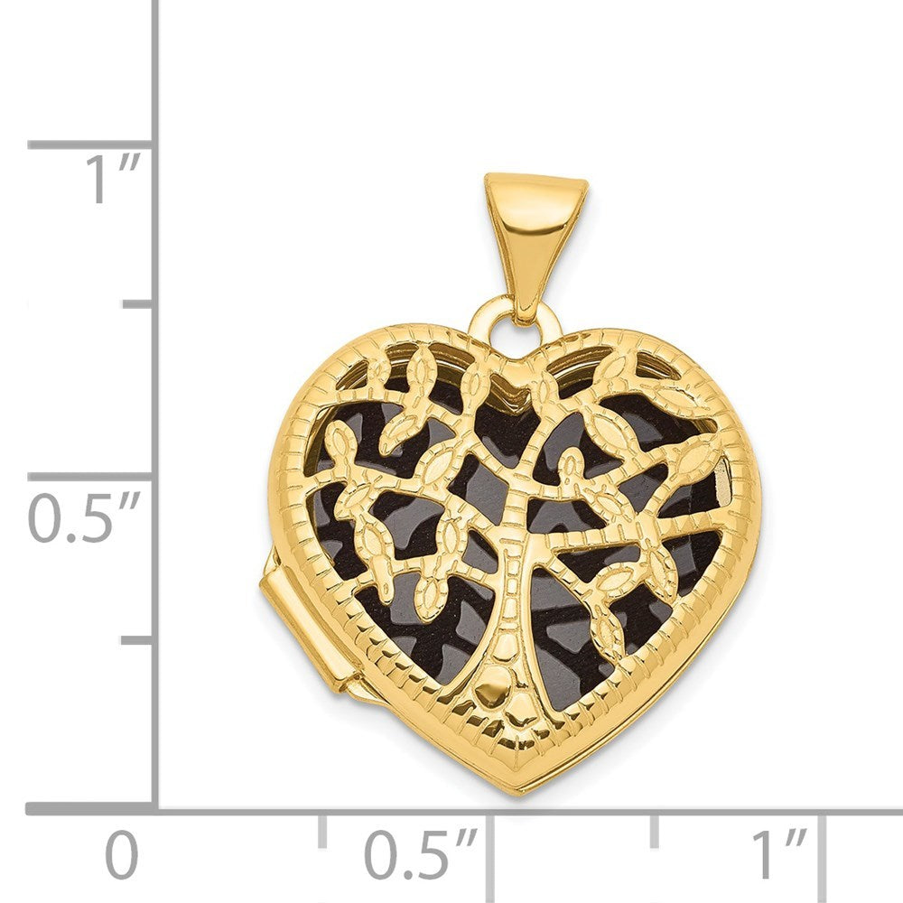 14K Yellow Gold 18mm Heart w/Tree Locket