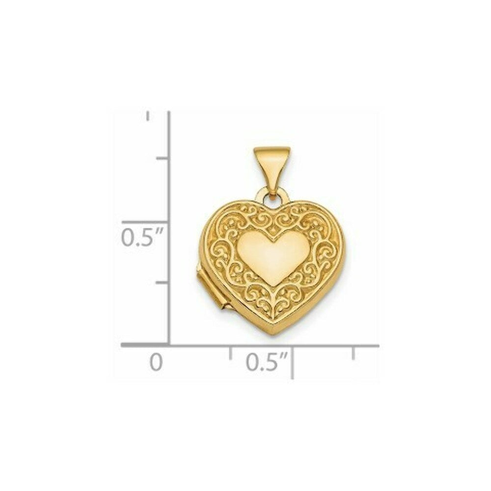 14k Yellow Gold Polished Fancy Scroll 15mm Heart Locket