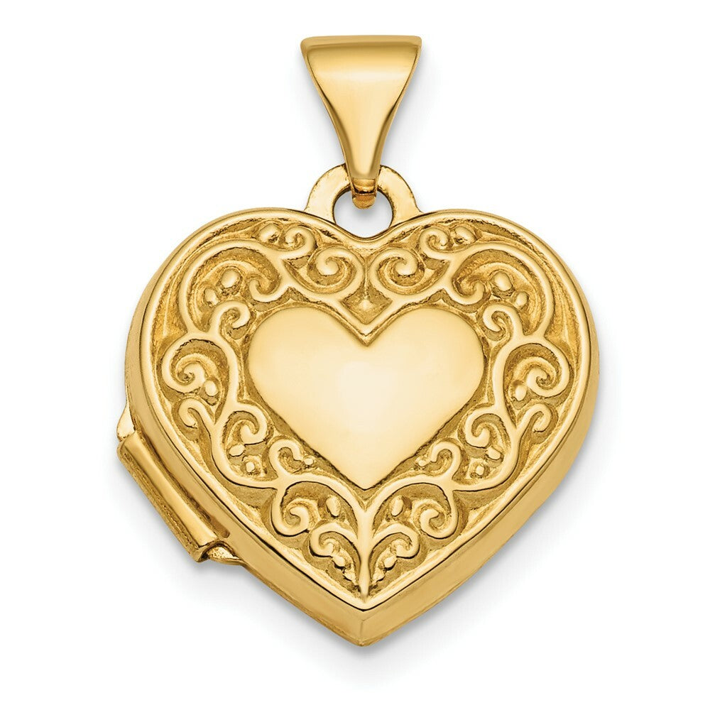 14k Yellow Gold Polished Fancy Scroll 15mm Heart Locket