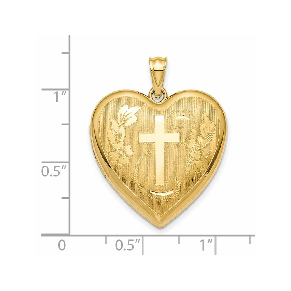 14k Yellow Gold 24mm Diamond-cut Cross Ash Holder Heart Locket