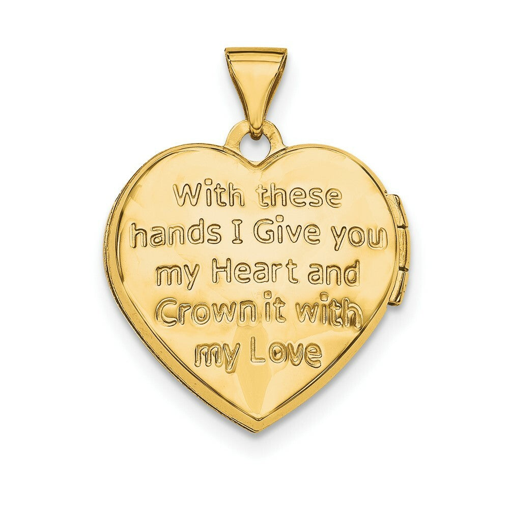 14K Yellow Gold Diamond Claddagh Heart Locket 20x15mm