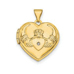 Load image into Gallery viewer, 14K Yellow Gold Diamond Claddagh Heart Locket 20x15mm
