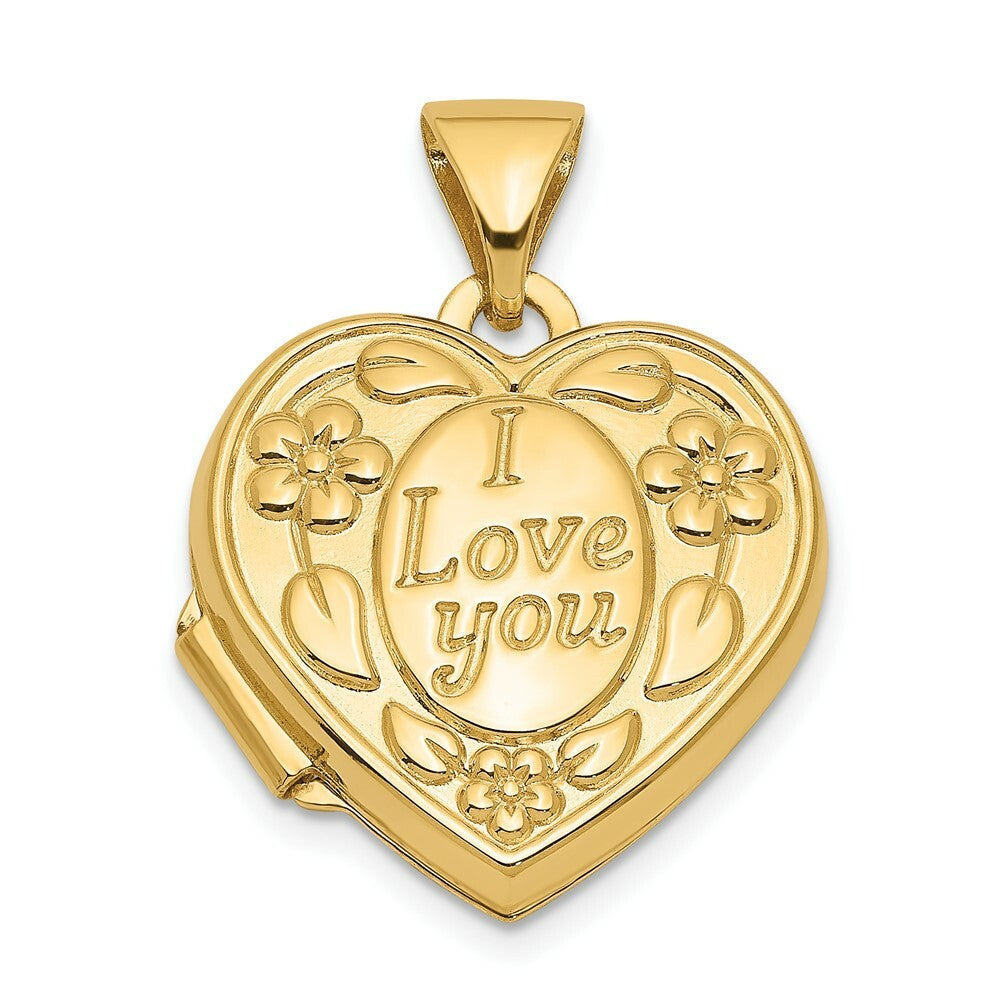 14K Yellow Gold I Love You Heart Locket 21x15mm
