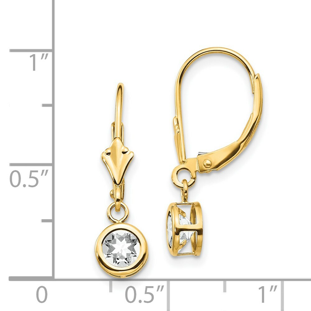 14K Yellow Gold 5mm Cubic Zirconia Leverback Earrings