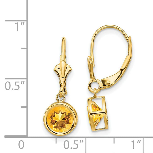 14K Yellow Gold 6mm Citrine Leverback Earrings