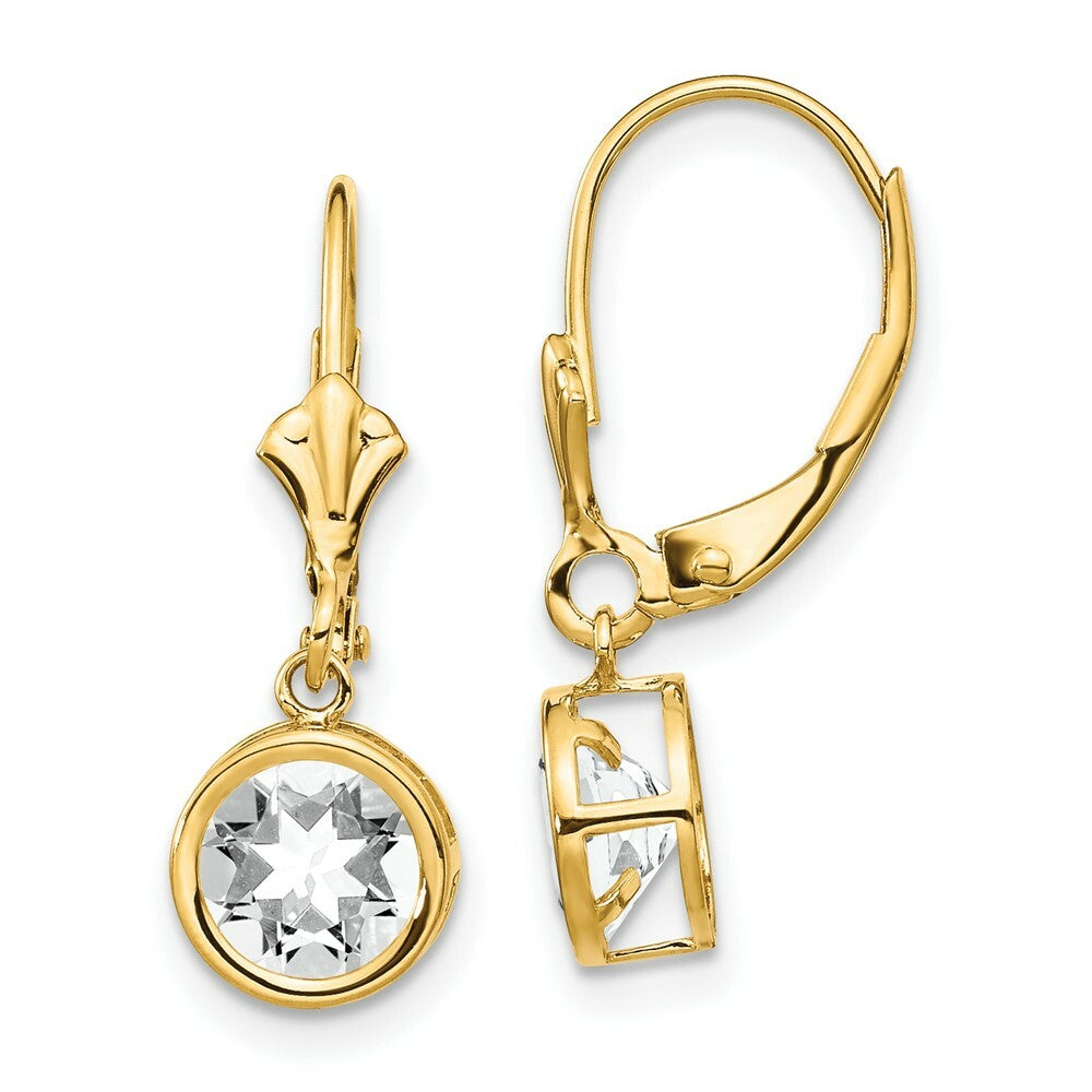 14K Yellow Gold 6mm Cubic Zirconia Leverback Earrings
