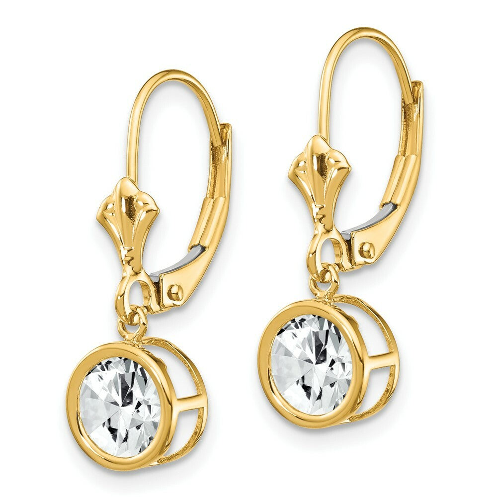14K Yellow Gold 6mm Cubic Zirconia Leverback Earrings