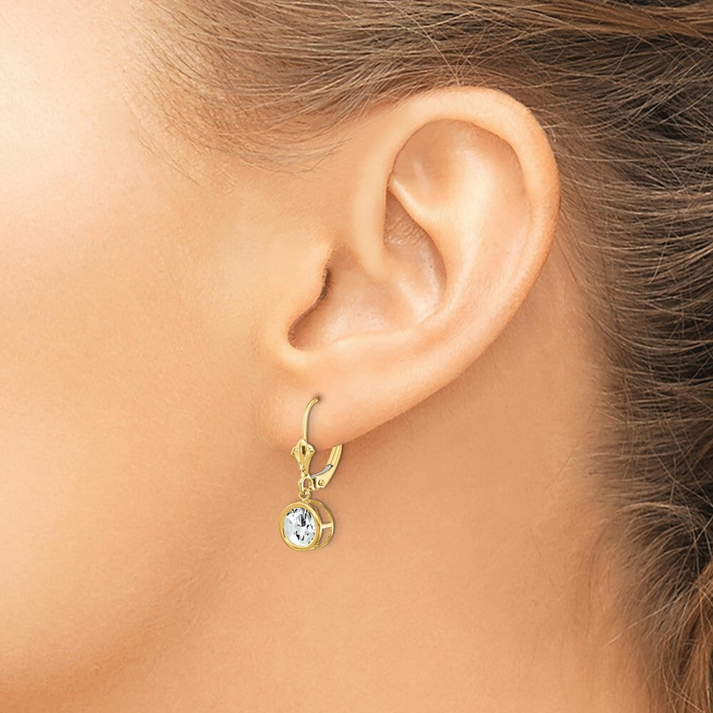 14K Yellow Gold 6mm Cubic Zirconia Leverback Earrings