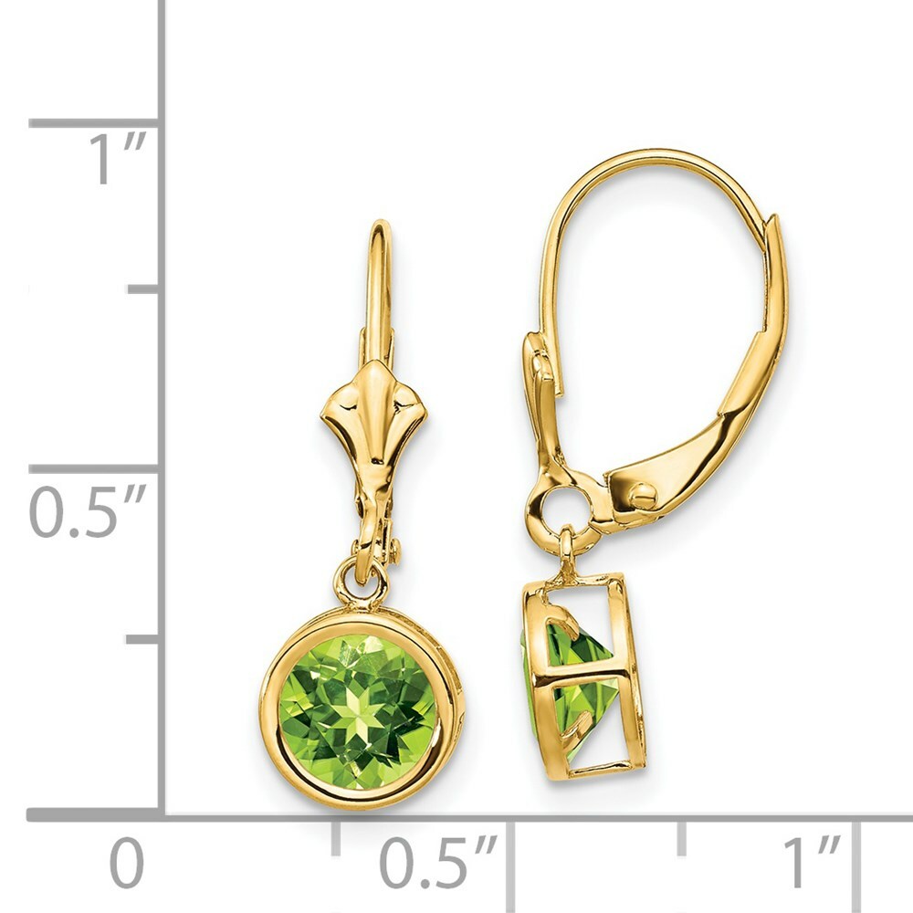 14K Yellow Gold 6mm Peridot Leverback Earrings