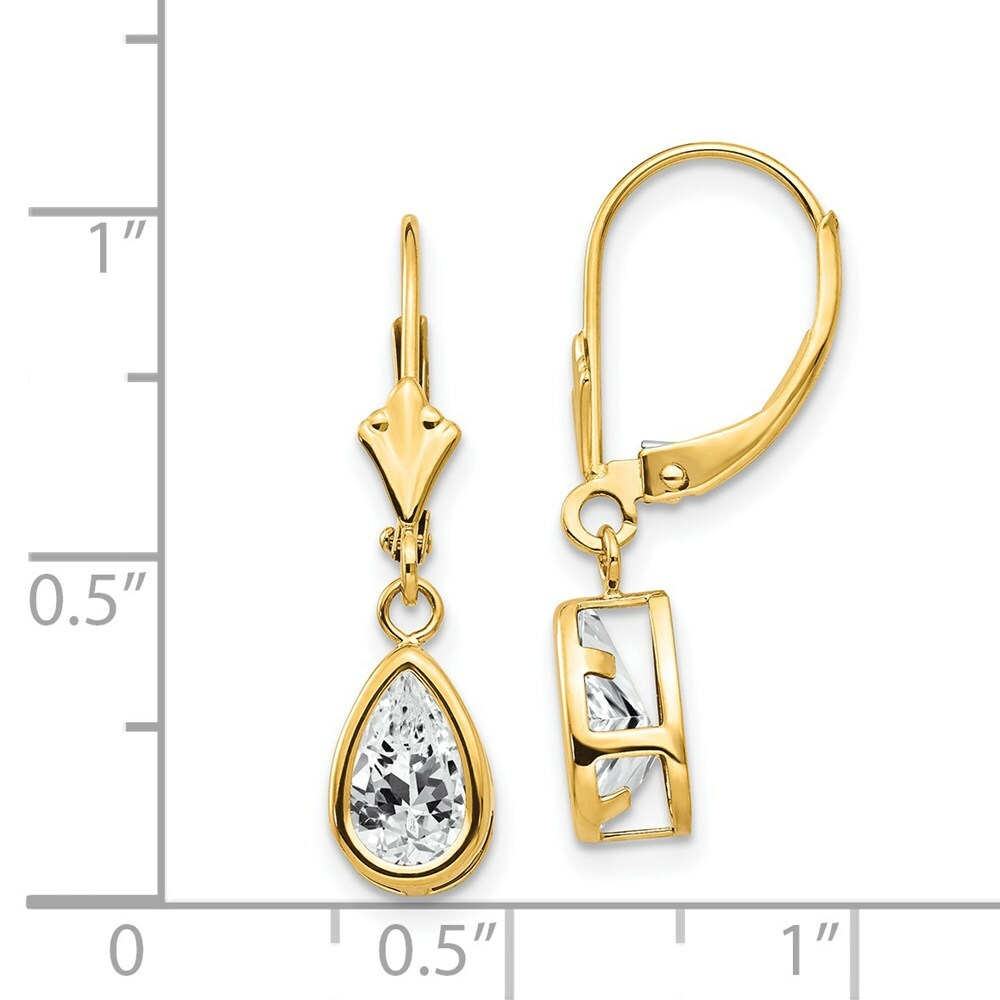 14K Yellow Gold 8x5mm Pear Cubic Zirconia Leverback Earrings