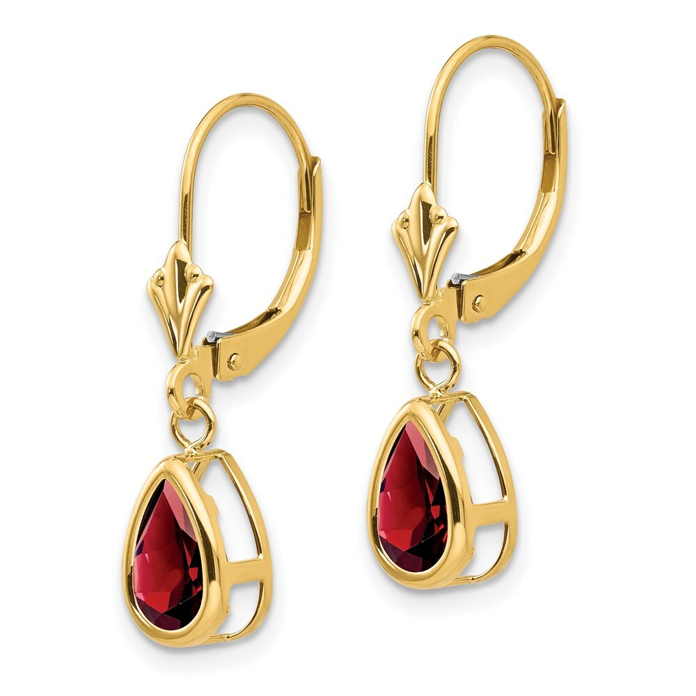 14K Yellow Gold 8x5mm Pear Garnet Leverback Earrings