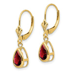 Load image into Gallery viewer, 14K Yellow Gold 8x5mm Pear Garnet Leverback Earrings
