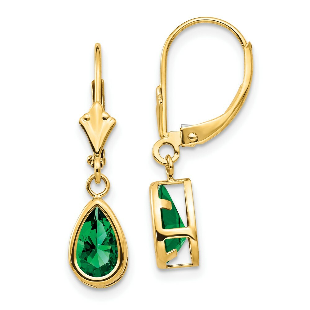 14K Yellow Gold 8x5mm Pear Mount St. Helens Helenite Leverback Earrings