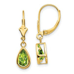 Load image into Gallery viewer, 14K Yellow Gold 8x5mm Pear Peridot Leverback Earrings

