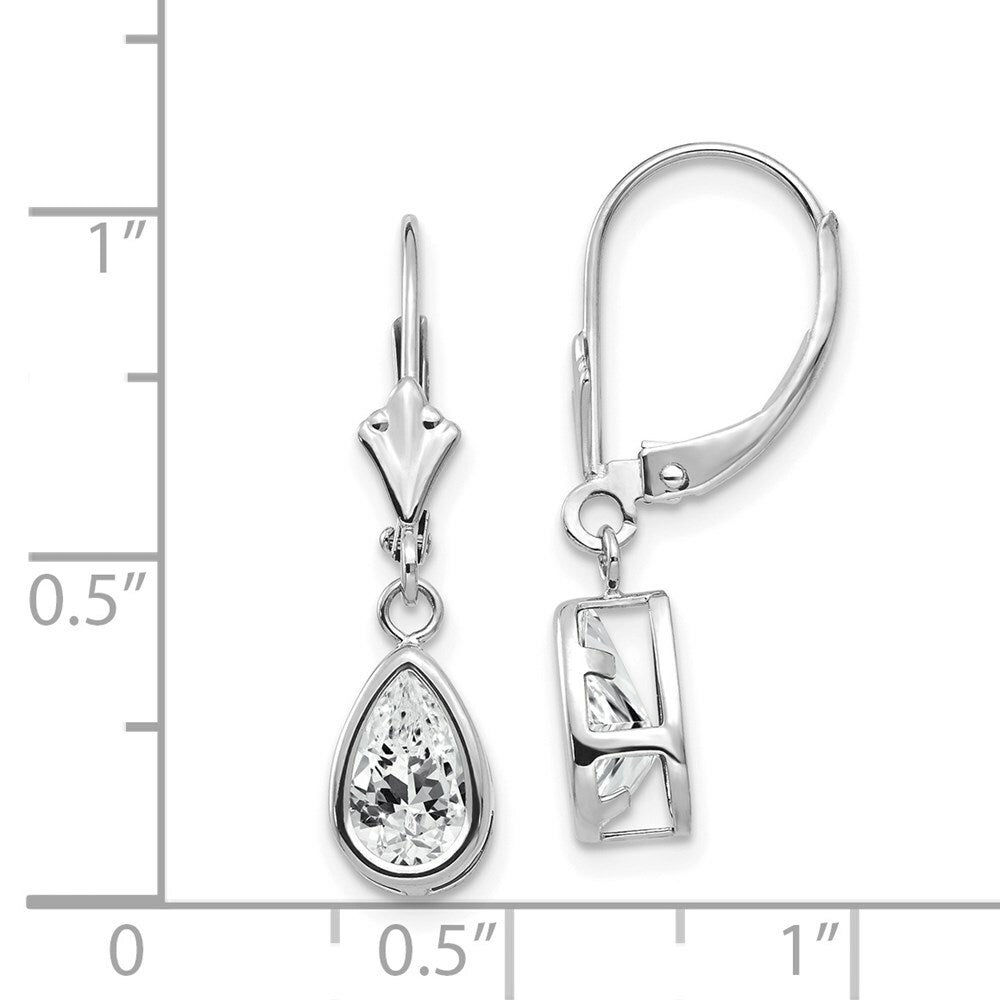 14k White Gold 8x5mm Pear Cubic Zirconia Leverback Earrings