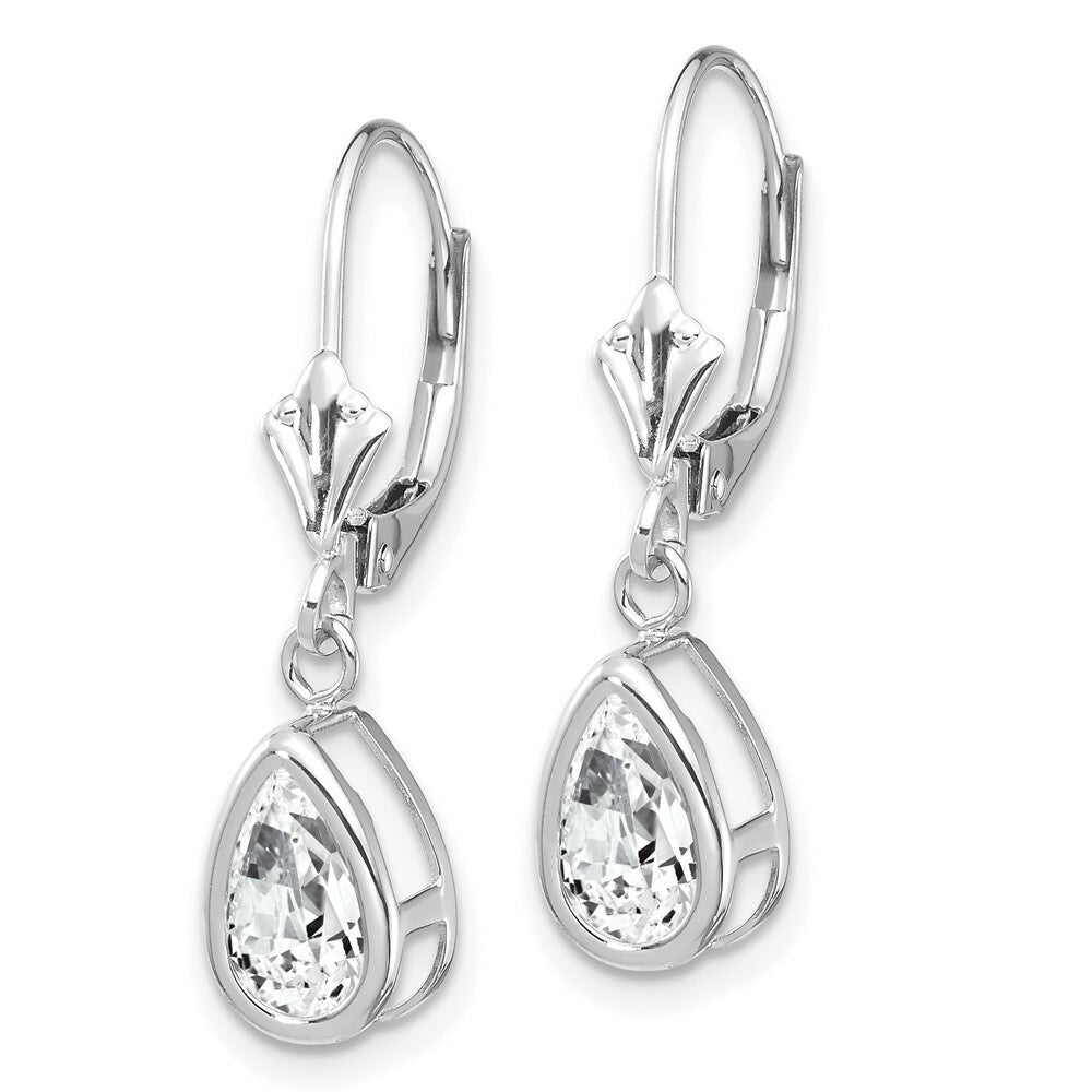 14k White Gold 8x5mm Pear Cubic Zirconia Leverback Earrings