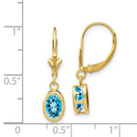 Load image into Gallery viewer, 14K Yellow Gold 7x5mm Oval Blue Topaz Leverback Earrings
