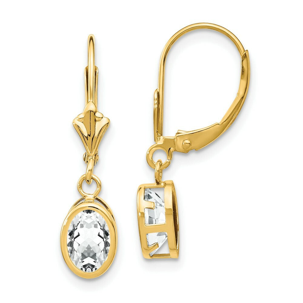14K Yellow Gold 7x5mm Oval Cubic Zirconia Leverback Earrings