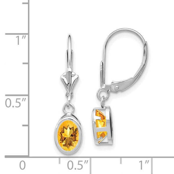 14K White Gold Citrine Oval Leverback Earrings