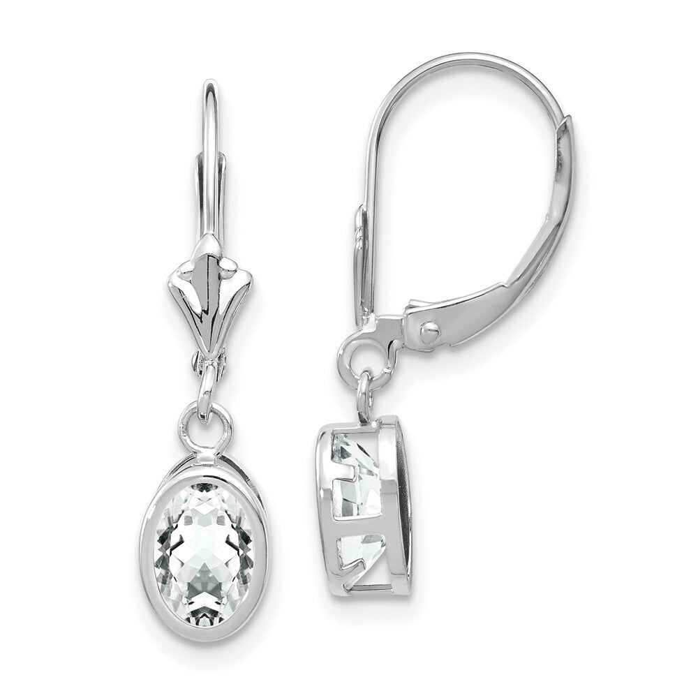 14k White Gold 7x5mm Oval Cubic Zirconia Leverback Earrings